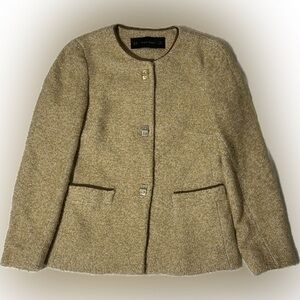 Zara Tweed Style Crop Coat. Gold Tone Buckle Button Up. Size XS Preowned